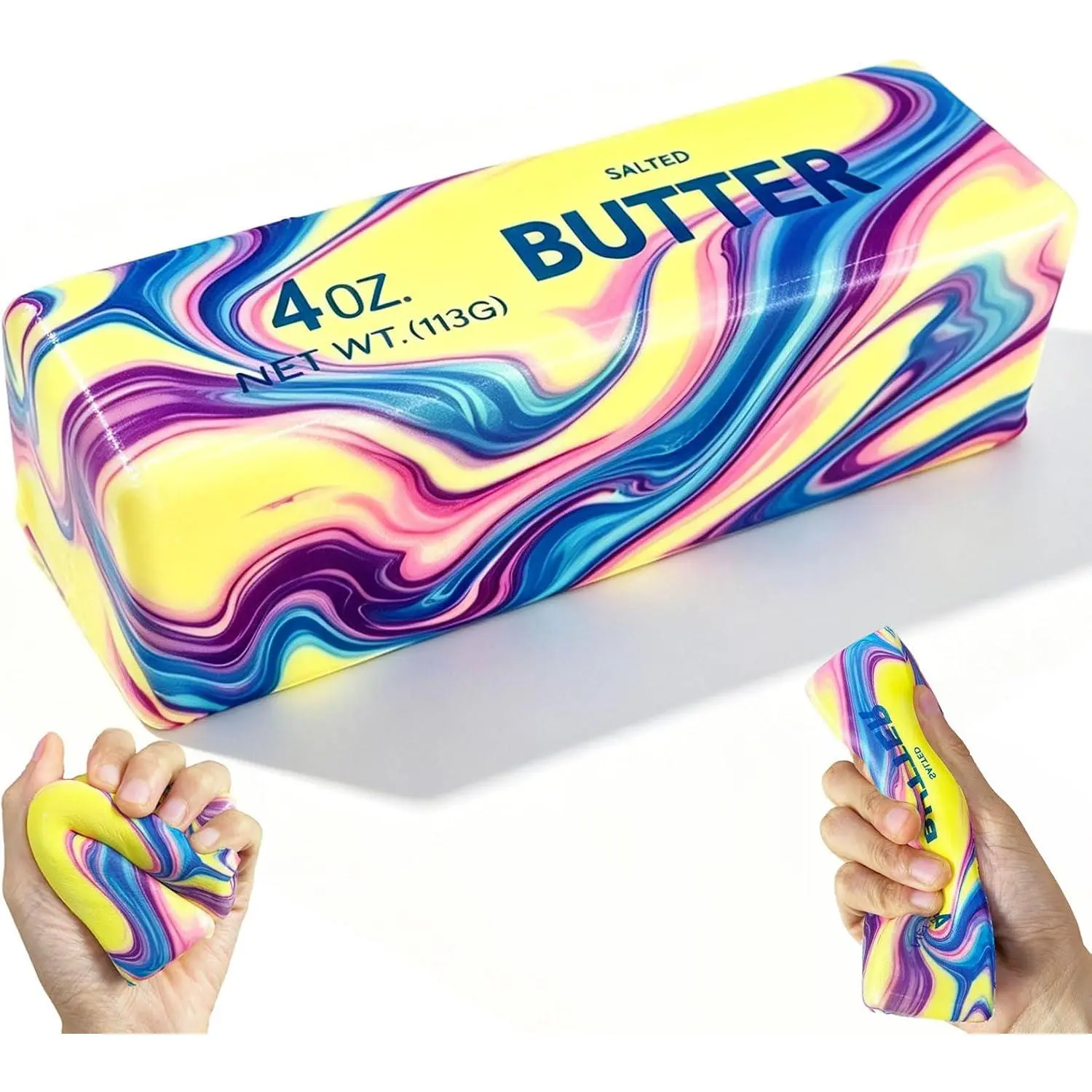 Realistic Stick Shaped Squishy Fidget Toy - Super Soft Slow Rising Stress Relief for Anxiety, Non-Stick TPR Sensory Squeeze, for Adults Kids, Desk Decor Gift (Marbled Rainbow Colors)