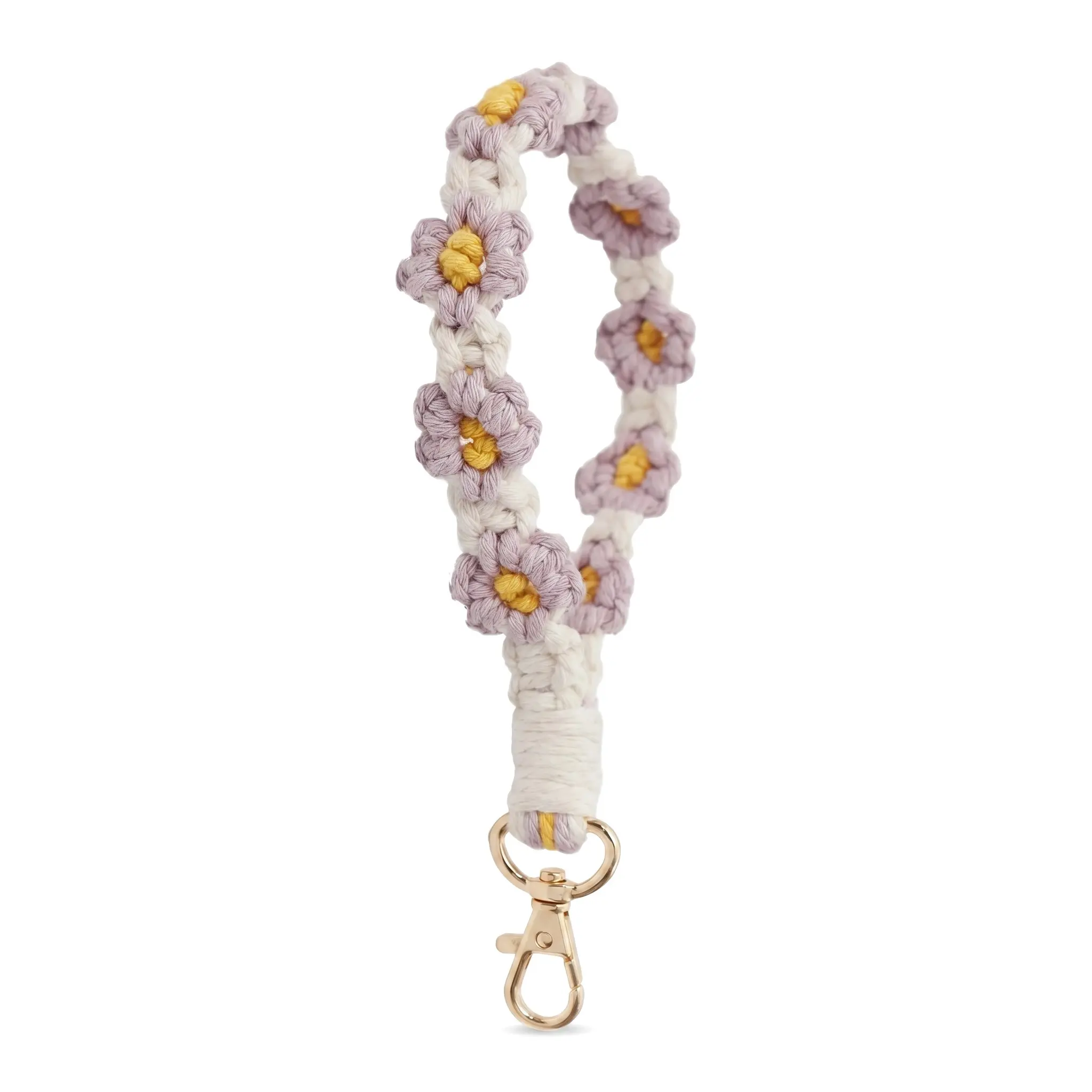Women's Cute Boho Handmade Macrame Flower Wristlet Keychain - Stylish Keyring, Keychain Decor, Stainless Steel Jewelry, Casual Wear Accessory, Cute Collectibles for Shopping & Driving (Prevents Lost Keys)