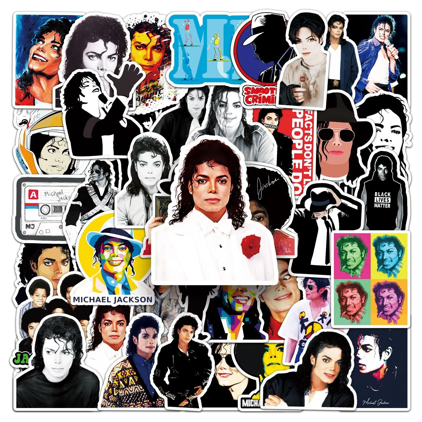 51 Michael Jackson Graffiti Stickers, Water Bottle, Laptop, Phone, Cellphone, Bike, Luggage, Skateboard, Kids & Adults, Fun Decorative Stickers
