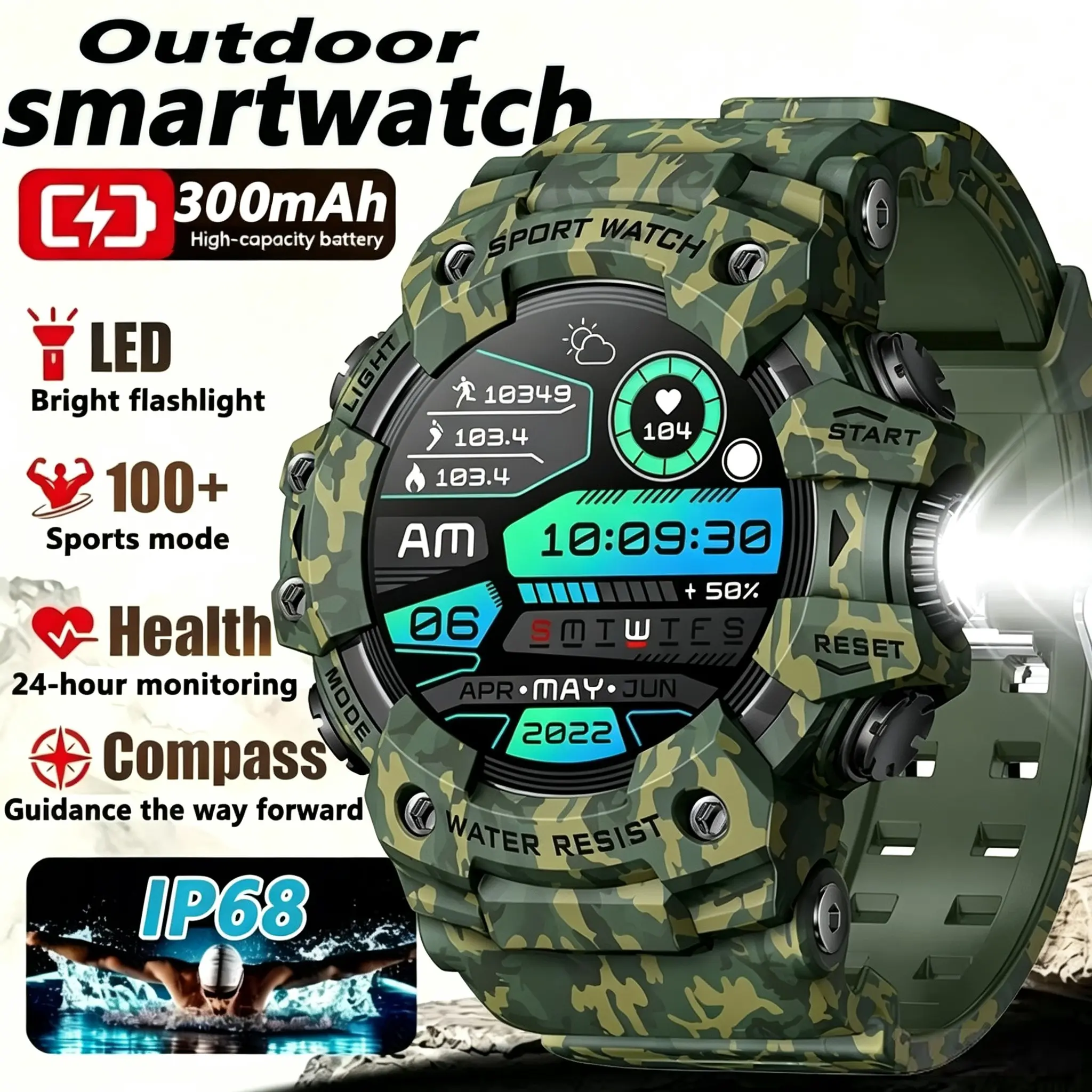 New Men's Smart Watch, Health Fitness Smartwatch, Bluetooth-compatible Call, IP68 Waterproof, Blood Pressure, Heart Rate, Sleep Monitor, Outdoor Sport, iOS Compatible