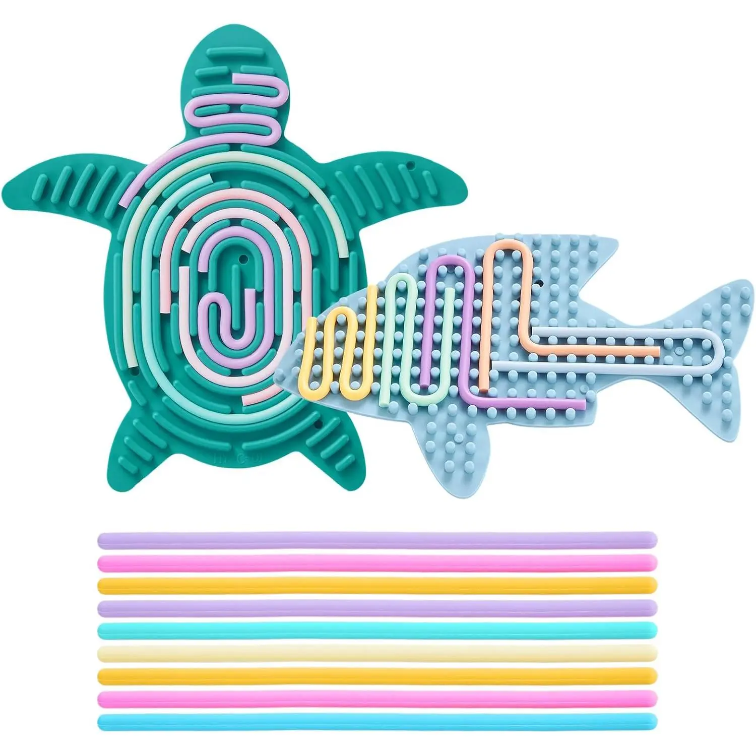 2 Pack Sensory Activity Board with 20 Random-Color Strings, Double-Sided Silicone Sensory Fidget Toy for Kids and Adults with Autism, ADHD, Silent, Stress Relief, Calming, Focus, Gift for Girls Boysfidget toys
