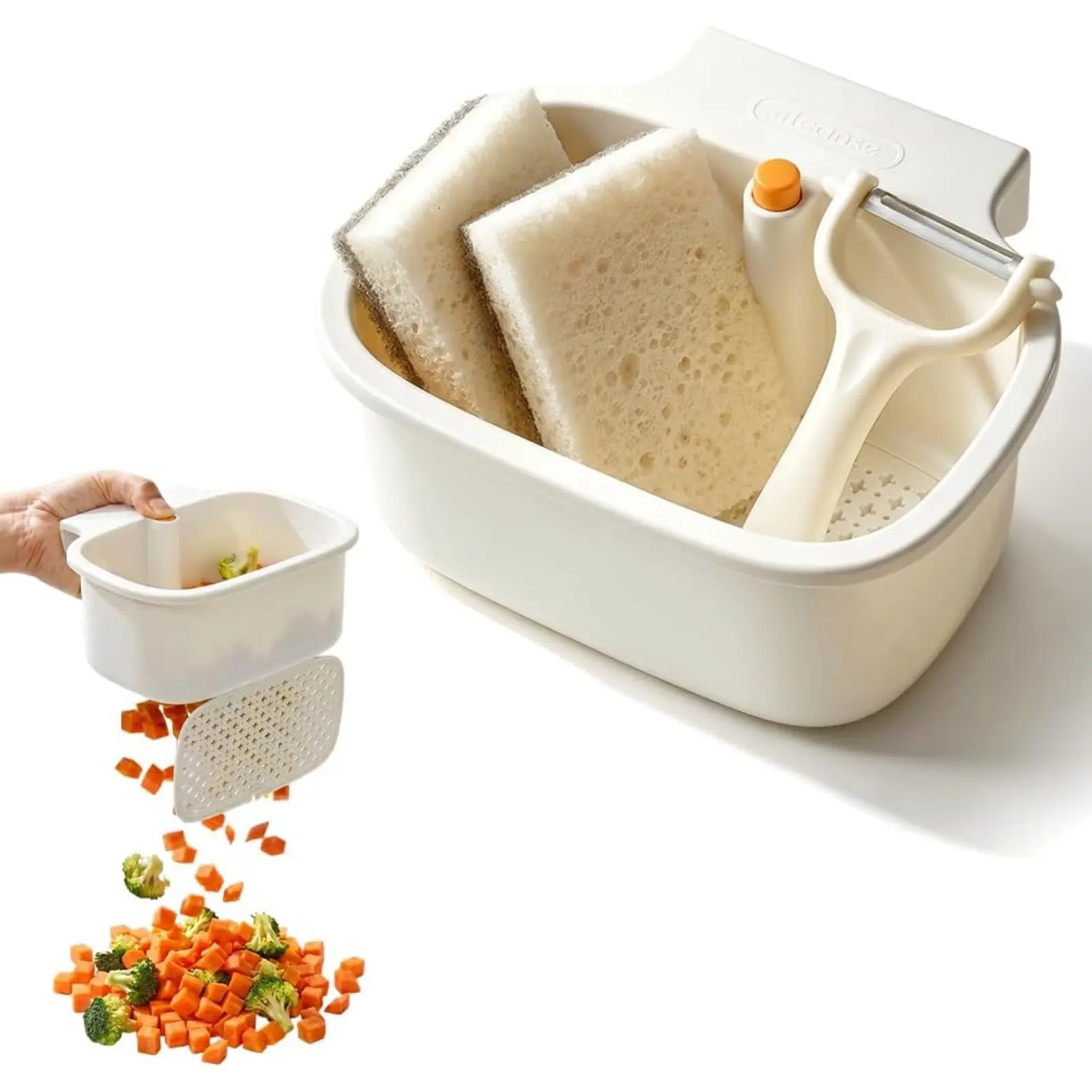 Hanging Sink Strainer with Press-Release Bottom, Hands-Free Kitchen Draining Basket, Space-Saving Food Waste Filter Prevents Drain Clogs for Daily Use