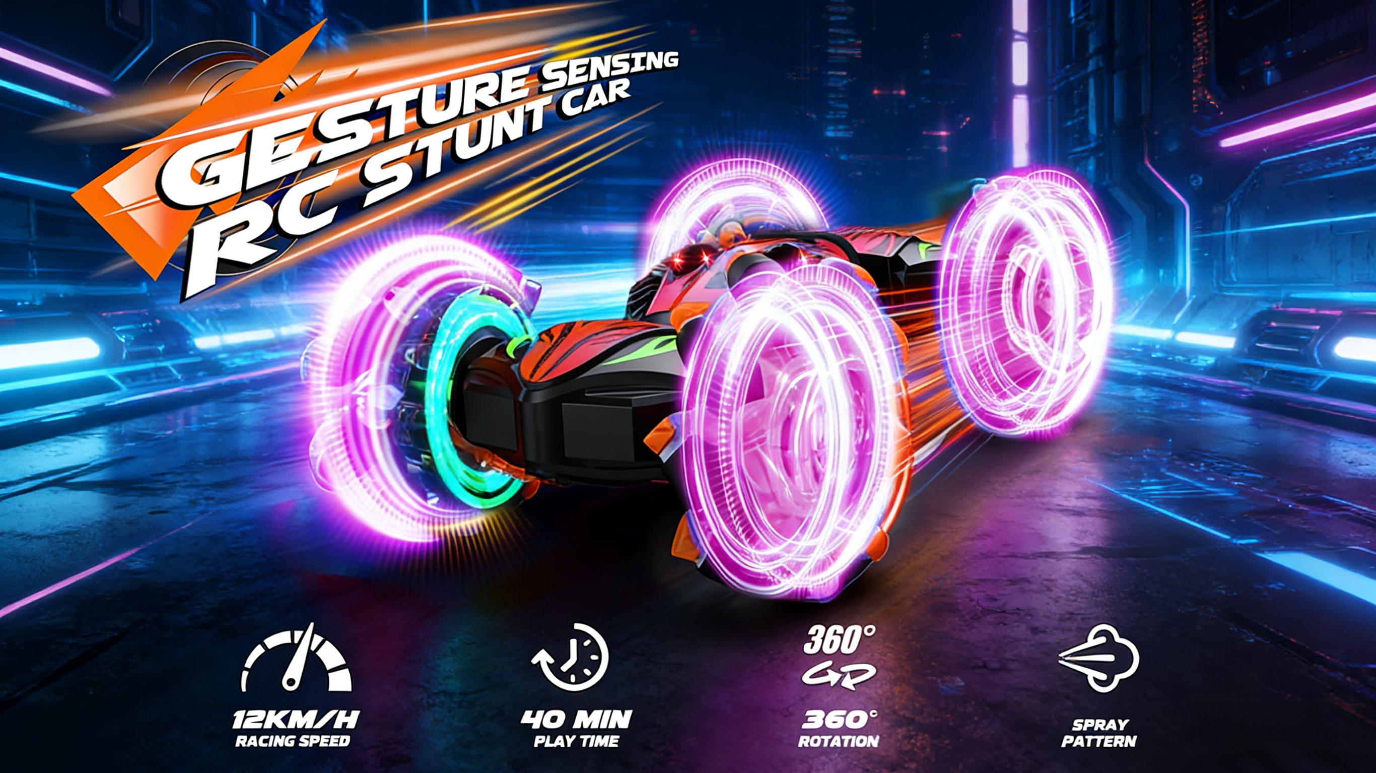 Gesture Sensing RC Stunt Car, Hand Controlled Remote Control Twist Cars with Light & Music, 4WD 360 °   Rotate Transform Drift, Cool Birthday presents and Ideas Gifts for Kids Age 6 7 8 9 10 11 12 YearsOld