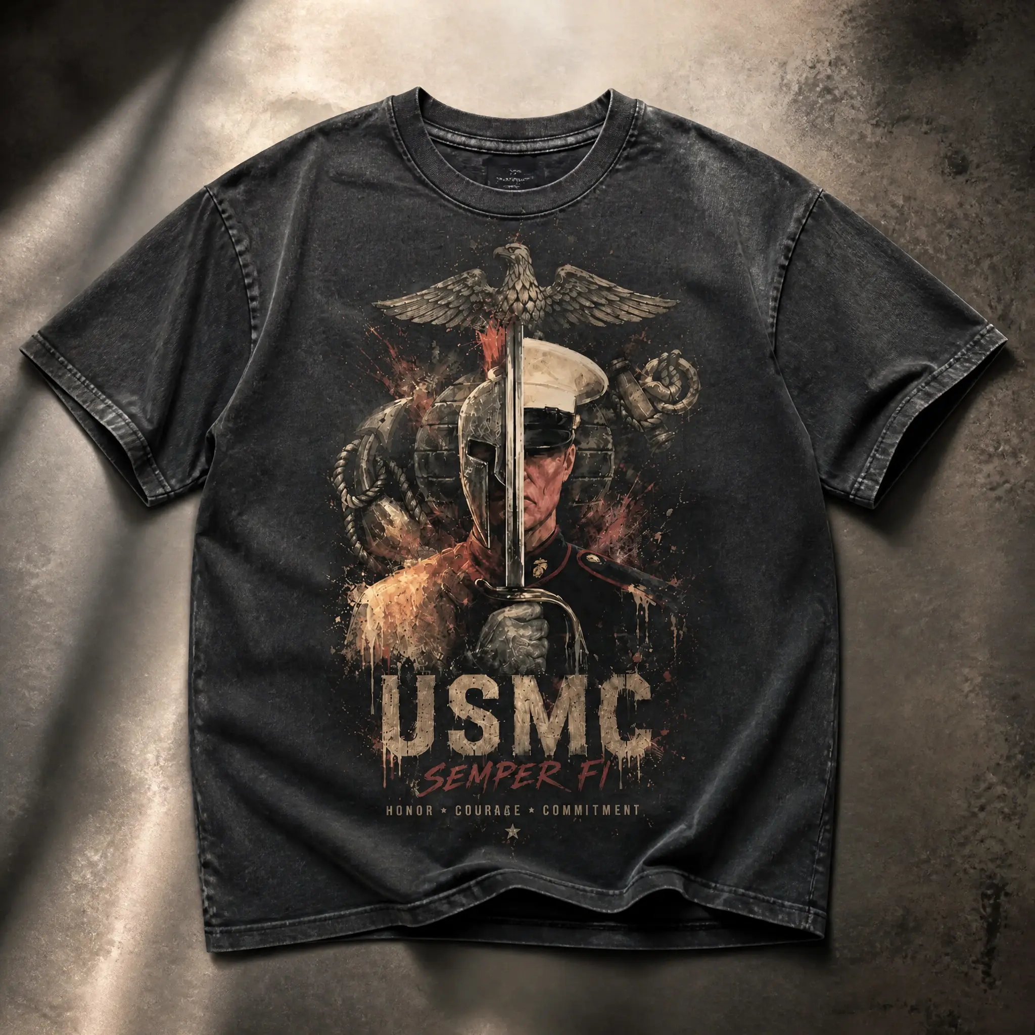USMC Semper Fi Shirt, United States Marine Corps Veteran Tee, Patriotic Military Graphic T-Shirt, Honor Courage Commitment Shirt, Marine Veteran Gift for Men,Vintage oversized tshirt