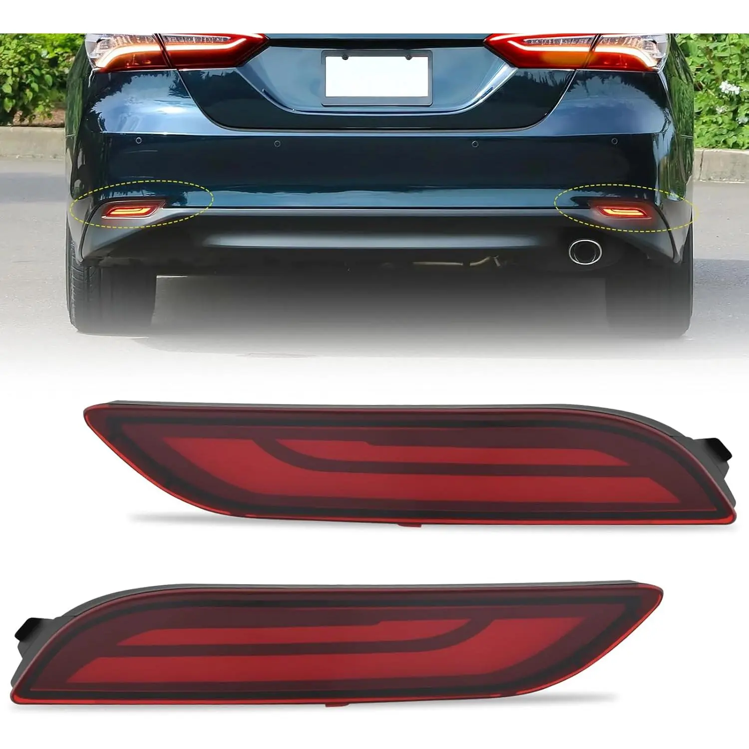 Nilight 2PCS Rear Bumper Tail Lights Compatible with 2018-2025 Toyota Camry, Smoke Lens LED Reflector Lamps with Brake/Turn Signal Sequential Flashing, Driving Function, ABS Construction, IP65 Rating, Wire Connection