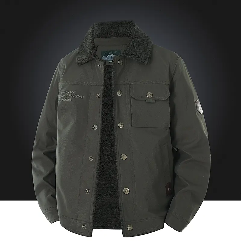 Casual Fleece-Lined Shearling Collar Cargo Jacket - Casual Everyday Thermal Coat, Soft Fleece Lining, Heavy-Duty Warmth, Men's Urban Outerwear, Button Front, Durable Cargo Pockets for Cold Winter
