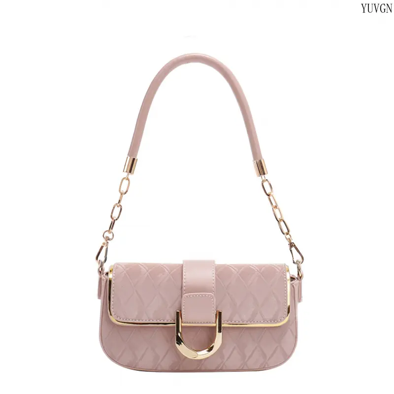 Female Small Size Diamond-Quilted Fabric Shoulder Bag - Elegant Baguette Purse with D-Buckle Flap, 2-Way Straps, Top Handle, Convertible Crossbody Handbag for Wedding, Shopping