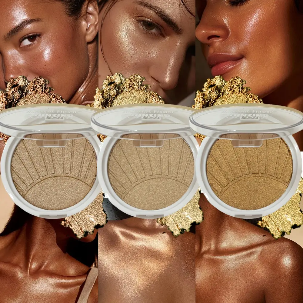 Shimmer Bronzer Setting Powder, Bronzer Contour, Sun-Kissed Glow Finish, Shimmer Highlighter + Bronzer Concealer All-in-One – Water-Resistant & Long-Lasting, Natural Face Sculpting – Available in 1-Pack or 2-Pack (Random Colors) – Sweet Little Gi