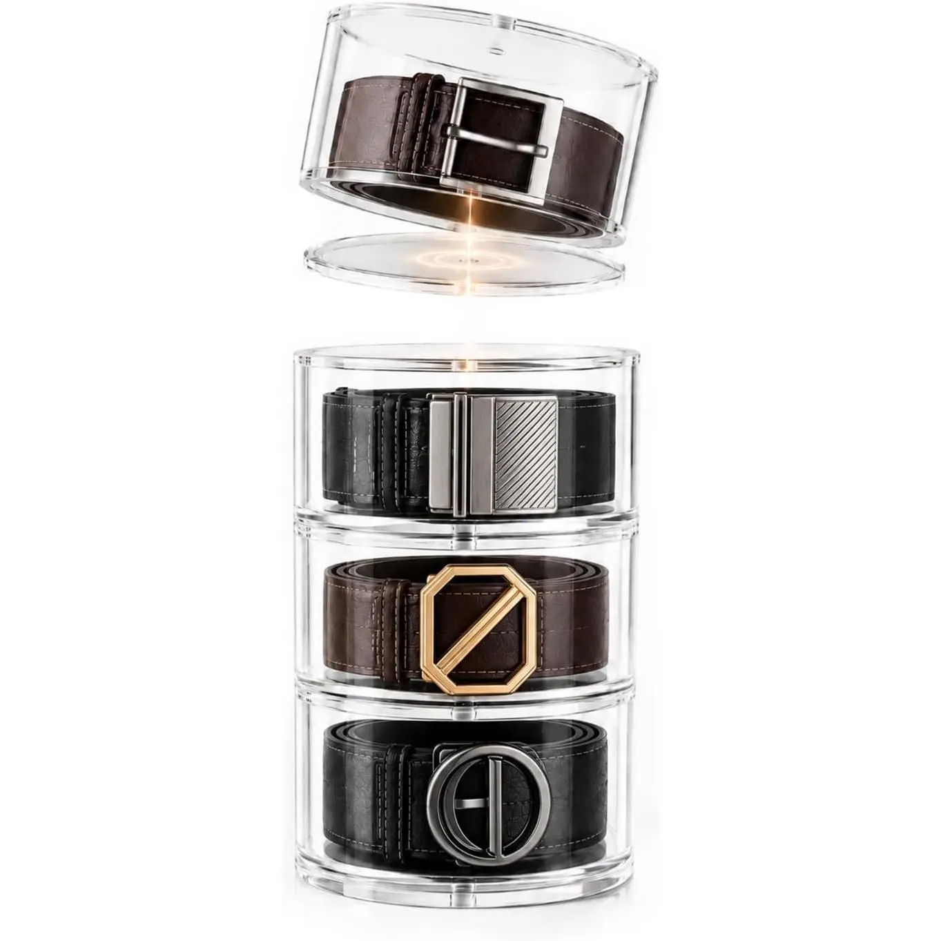 Belt Organizer for Closet Storage: Clear Acrylic 4-Layer Stackable Belt Box, Space-Saving Belt Case Holder for closet, drawer