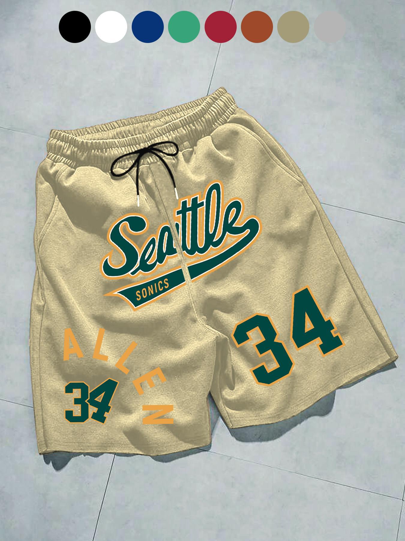 Men's Regular Fit Letter & Number Print Drawstring Waist Shorts, Casual Pocket Track Shorts for Sports Gym Workout Running, Fashion Men's Bottoms for Summer, Streetwear Sports Shorts, Athleisure Shorts, Athletic Shorts