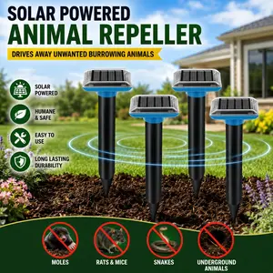 Solar Powered Animal Repeller Outdoor Waterproof, Electronic Pest Repellent, Mole Snake Deterrent, Mouse Rat Deterrent, Ground Small Animals Insects Repellent, Plug-And-Play