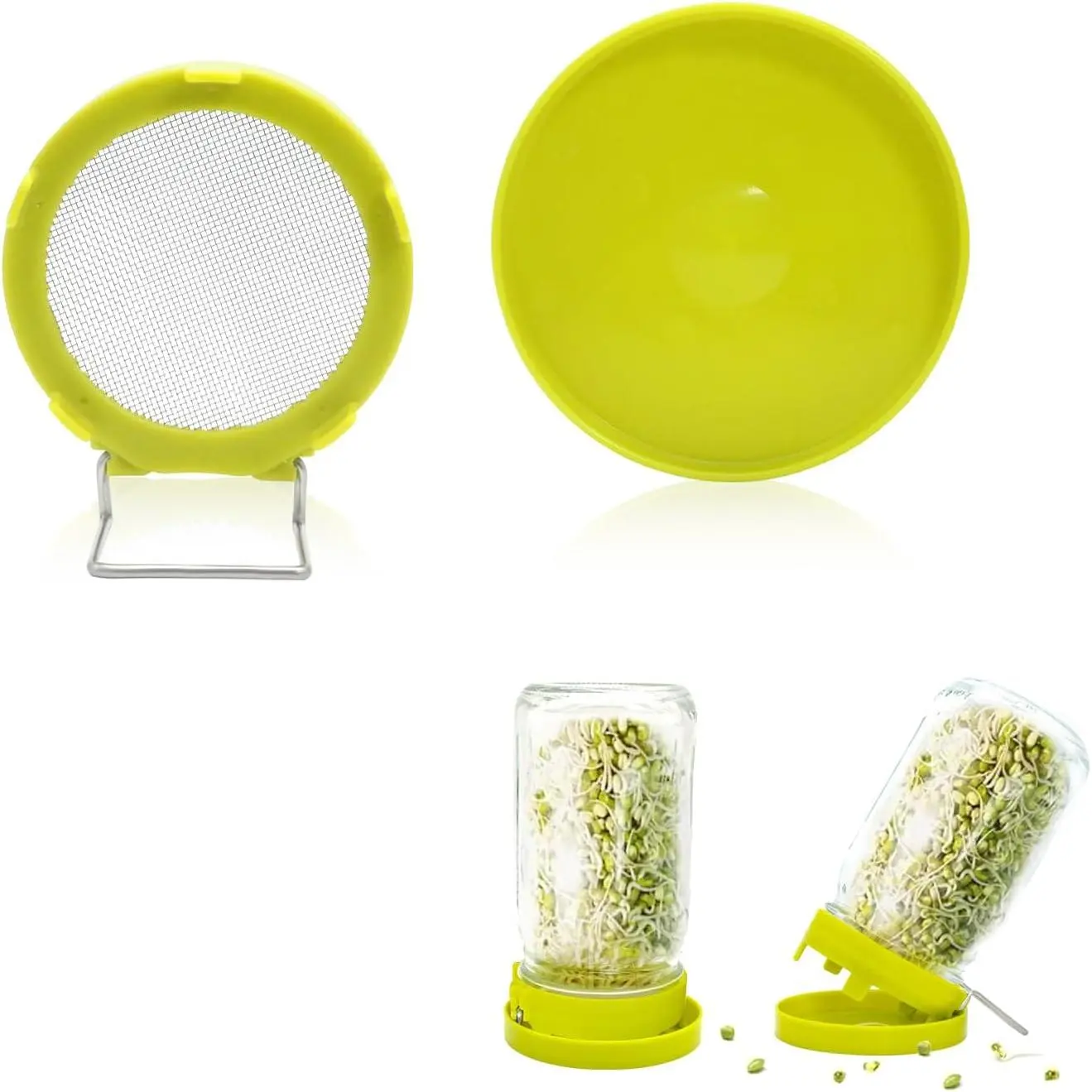 Wide Mouth Mason Jar Screen Lid for Sprouting, Sprouting Jar Lid Kit with 316 Stainless Steel Mesh and Drain Tray for Broccoli, Alfalfa & Mung Bean Sprouts, 1 Lid + 1 Tray, Jar Not Included