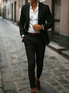 Men's business suit, suitable for various formal occasions such as business meetings, dates, and weddings. Features a minimalist yet stylish dual-pocket design; crafted from soft, shape-retaining fabric that exudes a clean, sophisticated look.