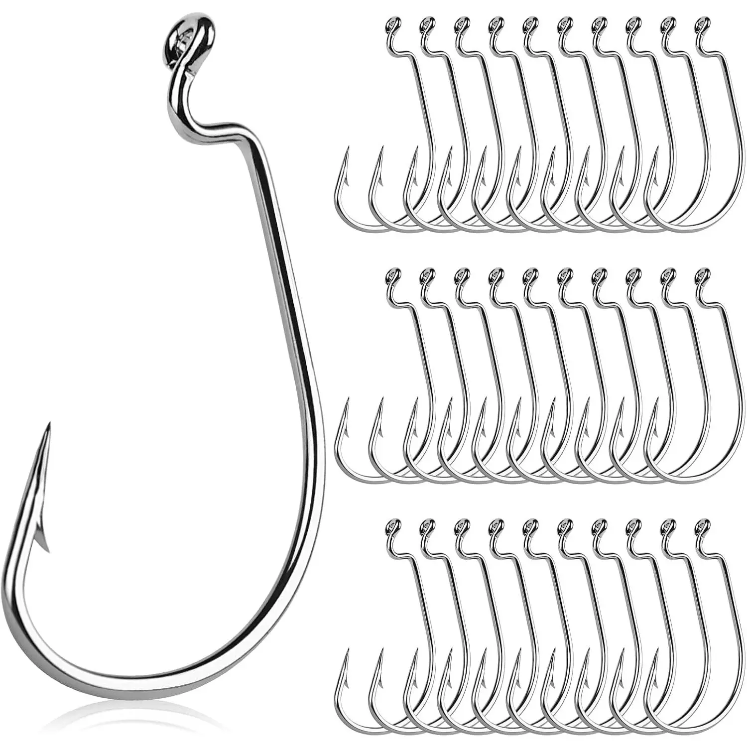Fishing Hooks EWG Offset Worm Hooks for Bass Fishing | Fish Hooks Extra Wide Gap 2X  Carbon Steel  Jig Trout Catfish Saltwater Freshwater 1/0 2/0 3/0 4/0 5/0 30 count/Box