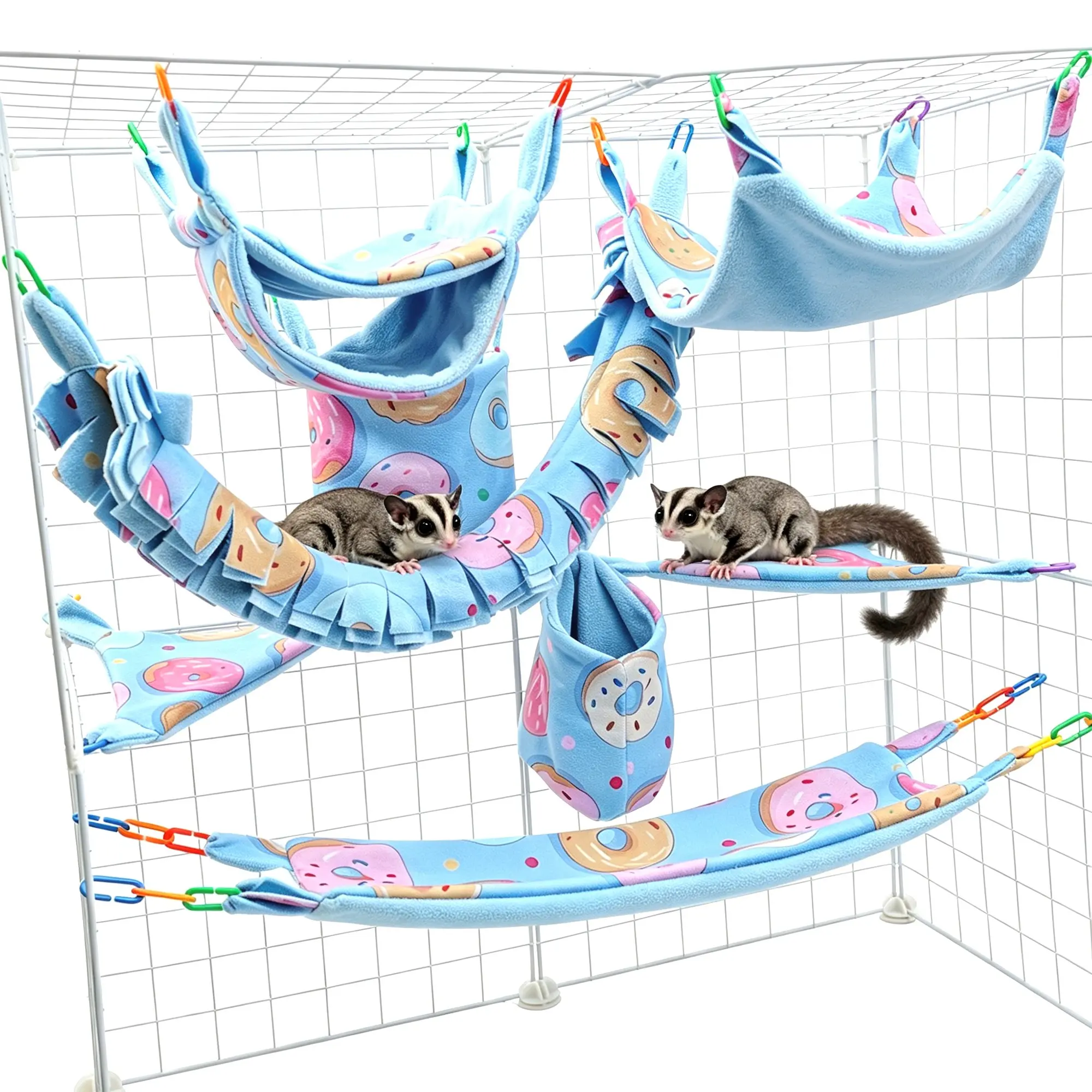 Petaurus Plush Hammock 8-Piece Set, Soft Warm Bird Nest Hanging Bed, Cozy Pet Bed for Flower Branch Mouse, Squirrel, Flying Squirrel, Guinea Pig Condo, Rabbit Bed, Bunny Supplies, Rodent Bed