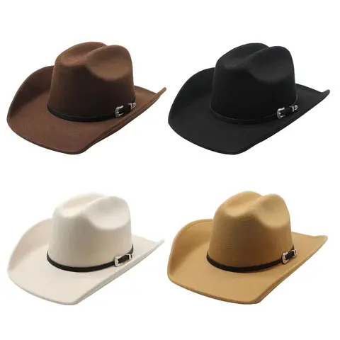 Men's & Women's Classic Western Wide Brim PU Leather Belt Buckle Fedora Hat - 22-22.8in, American Traditional, Coastal Cowgirl, Casual Outdoor, Camping, Western Decor, Coffee Hue, Elegant Country Style