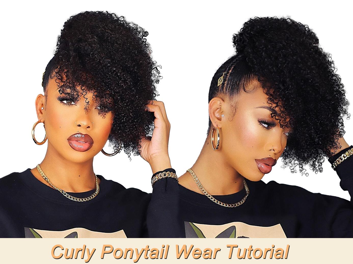 Afro Kinky Ponytail Human Hair For Black Women Clip Ins Human Hair Extensions Kinky Curly Drawstring Ponytail Natural Color Easy to Install Afro Puff Human Hair Ponytail 4c  hair  extensions