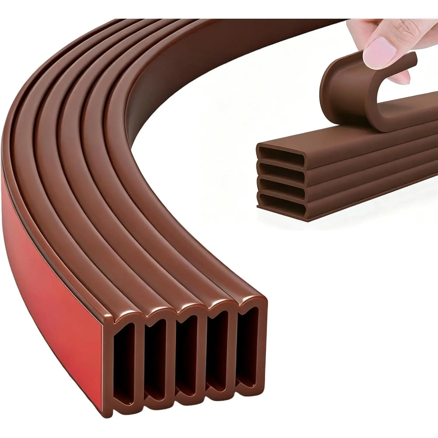 5-Layer Self-Stripping Door Seal, Soundproof Draft Stopper for Exterior Doors & Windows, Dustproof Windproof, 19.7Ft (Brown)