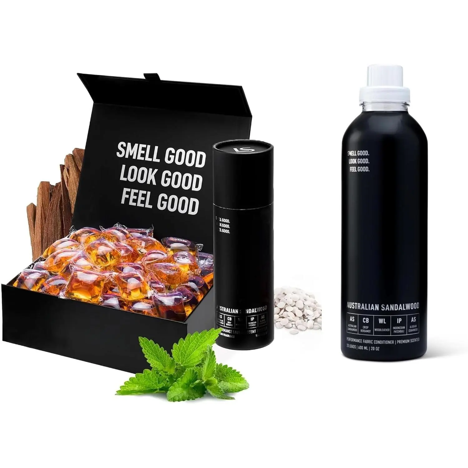 Bundle Set Luxury Scented Detergent Pods & Scent Booster Bundle and Fabric Softener, Sophisticated Fragrances (Australian Sandalwood)