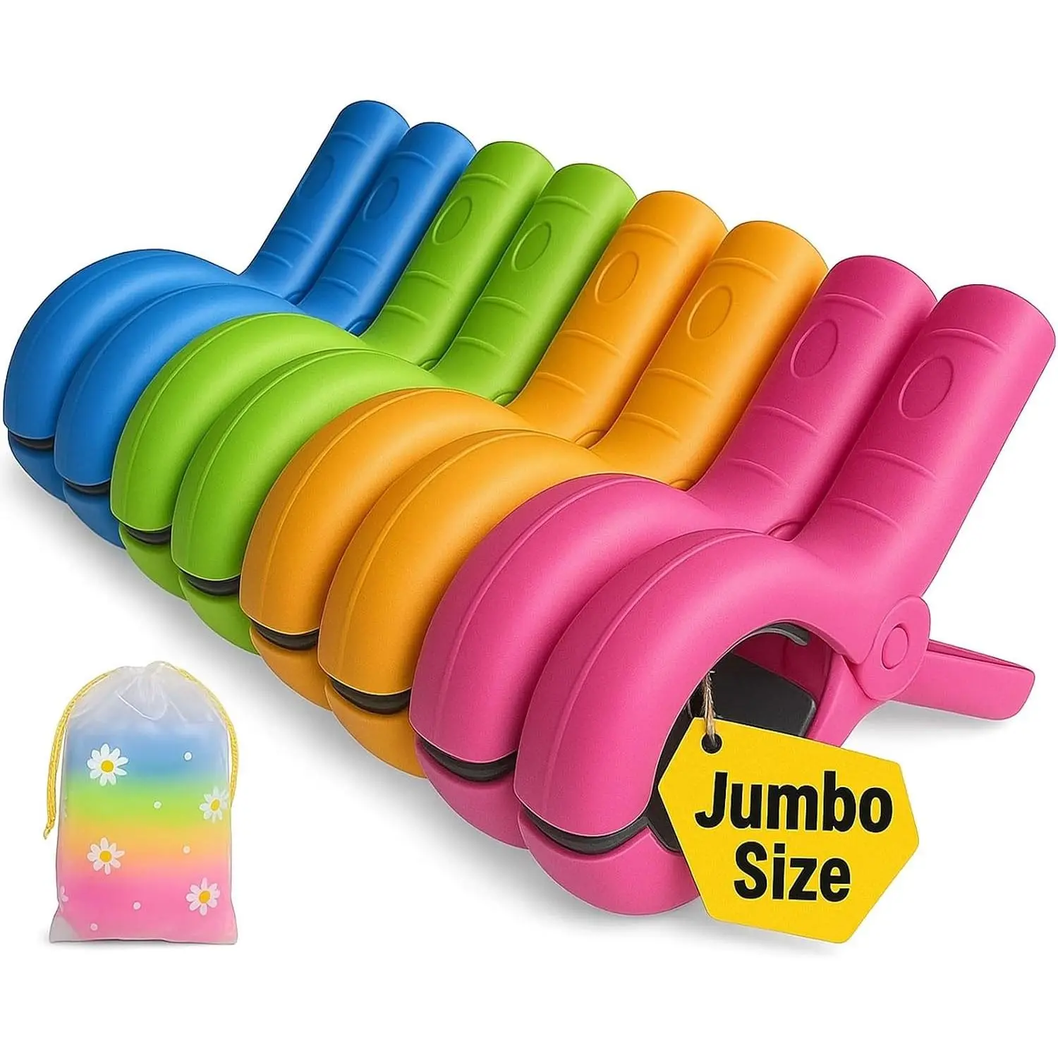 5.1 Inch Jumbo Beach Towel Clips 8 Pcs with Storage Bag, Heavy Duty Plastic Towel Clamps for Pool Cover & Cruise Chairs, Beach Accessories(Gift)