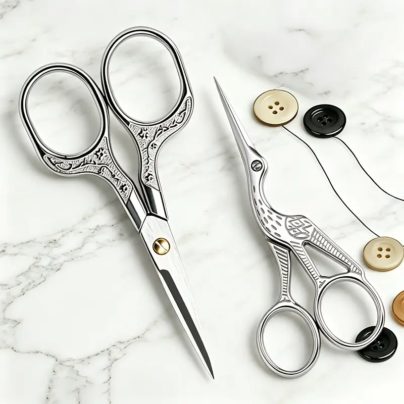 2pcs Small Sewing Scissors - Professional Vintage Embroidery Scissors, Multi-Purpose Scissors with Sharp Blades - Lightweight Stainless Steel Construction, Suitable for Tailoring, Embroidery, Handicrafts, and Hair Trimming