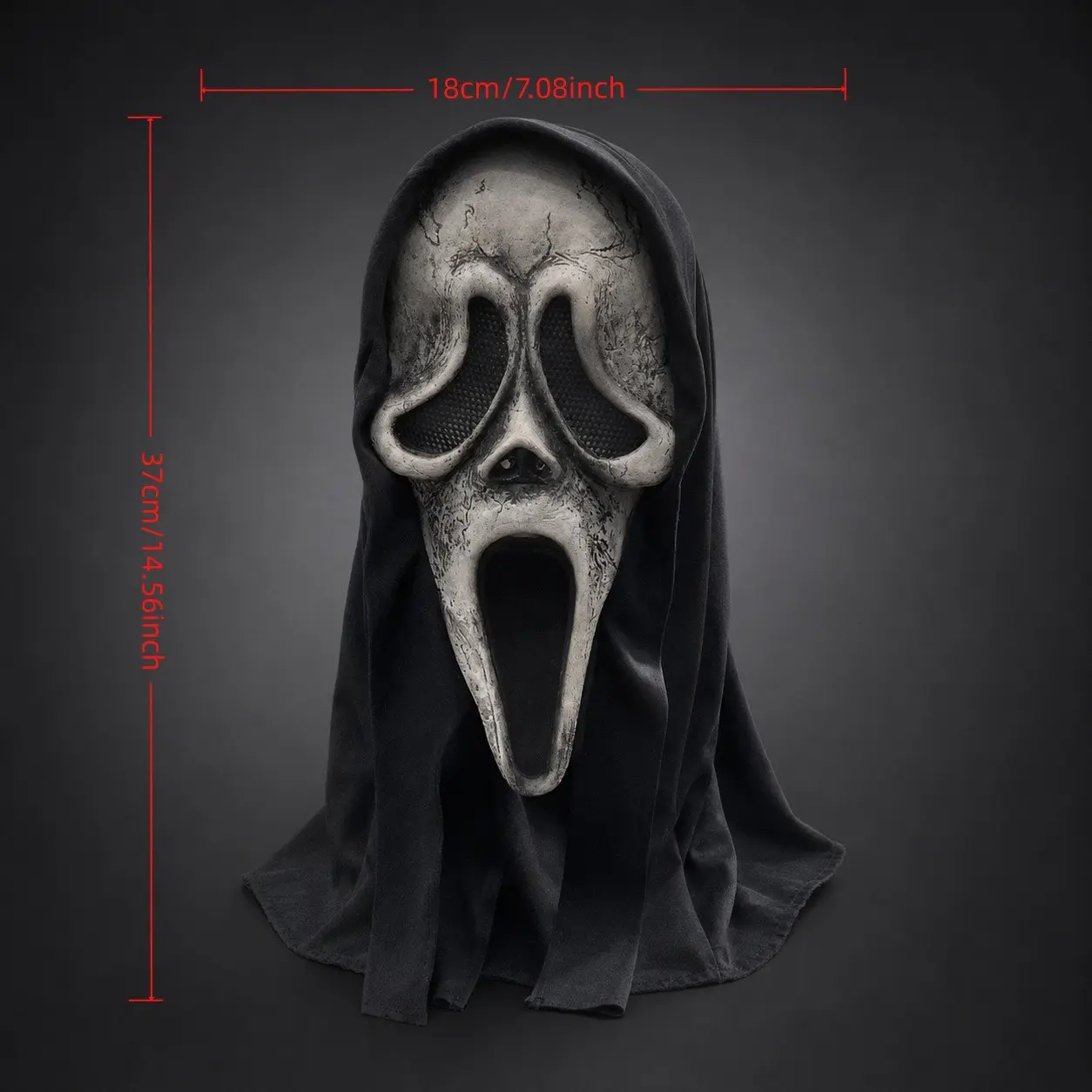 Halloween Ghost Face Scream Mask with Cape, Vintage Worn Death Scary Masquerade Mask, Adult Carnival Costume Accessory