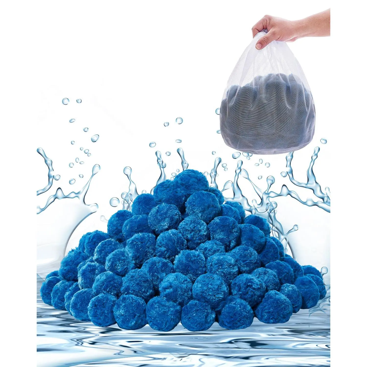 【DealsForYouDays】VEVOR Pool Filter Balls for Sand Filter, 1.5 lbs, Filter Balls Replace Pool Filter Sand, Reusable Blue Polyester Fiber Filter Media with Wash Bag, for Swimming Pool Aquarium Tank Above Ground Pool