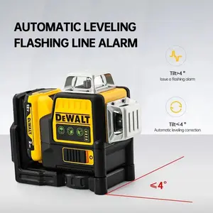 DEWALT DW089LG 12V Lithium Battery Self-Leveling Laser Level, 12-Line 3-Side 360-Degree Vertical/Horizontal Green Tool, Precise Line Finder for Outdoor Leveling