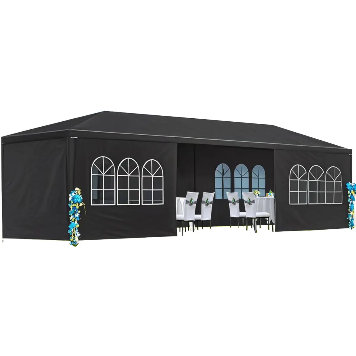 Aobtkel 10x30' Outdoor Wedding Party Canopy Tent, Camping Gazebo with 8 Removable Sidewalls, Black, Removable Walls