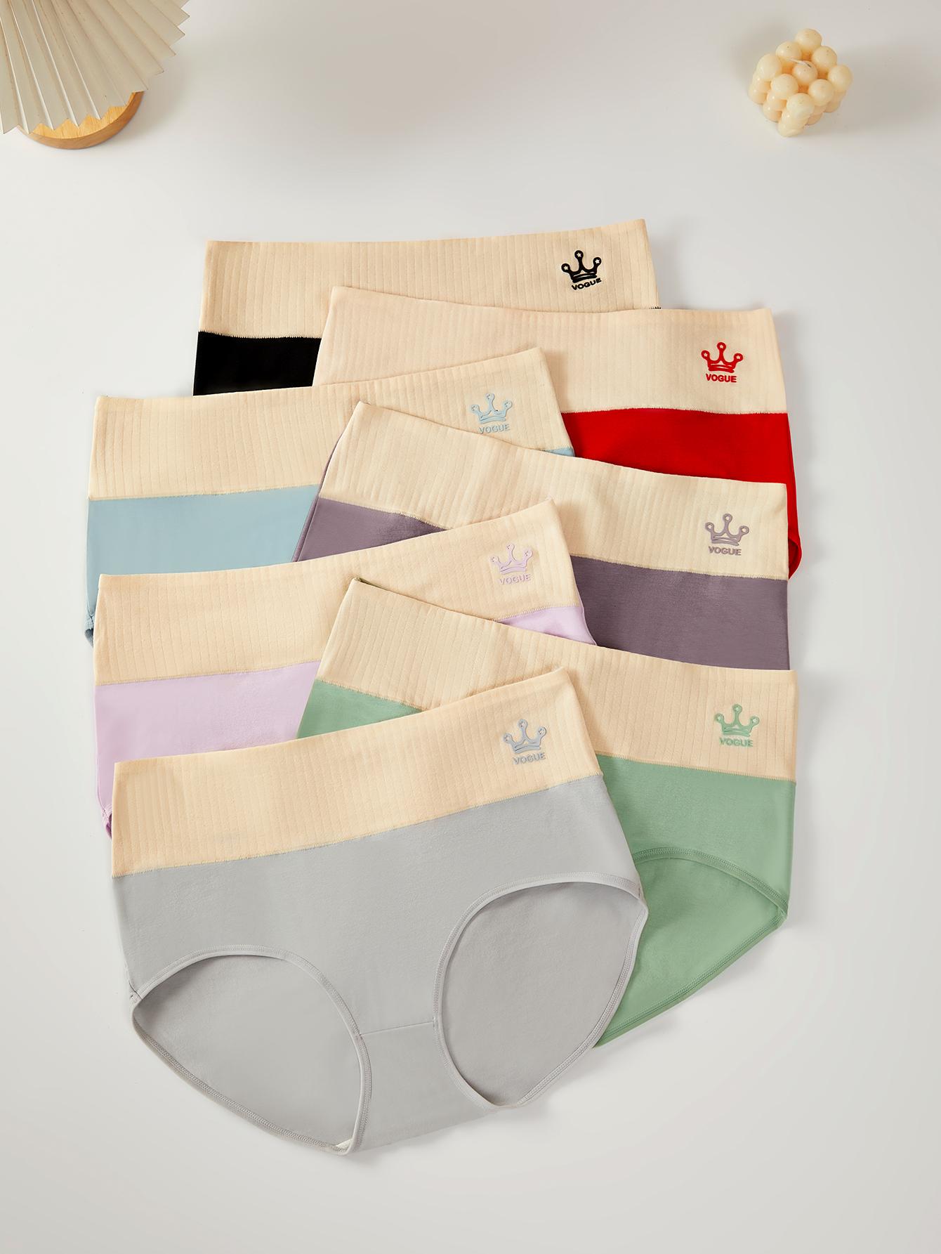 QUASTI 7-Piece High Waisted Cotton Women's Underwear, Featuring Color Blocking Design, Daily Comfortable Skin Friendly Underwear, High Elasticity Anti Rolling And Hip Lifting Women's Underwear, Cute, Elegant & Fashionable Underwear, Minimalism, S-XXL