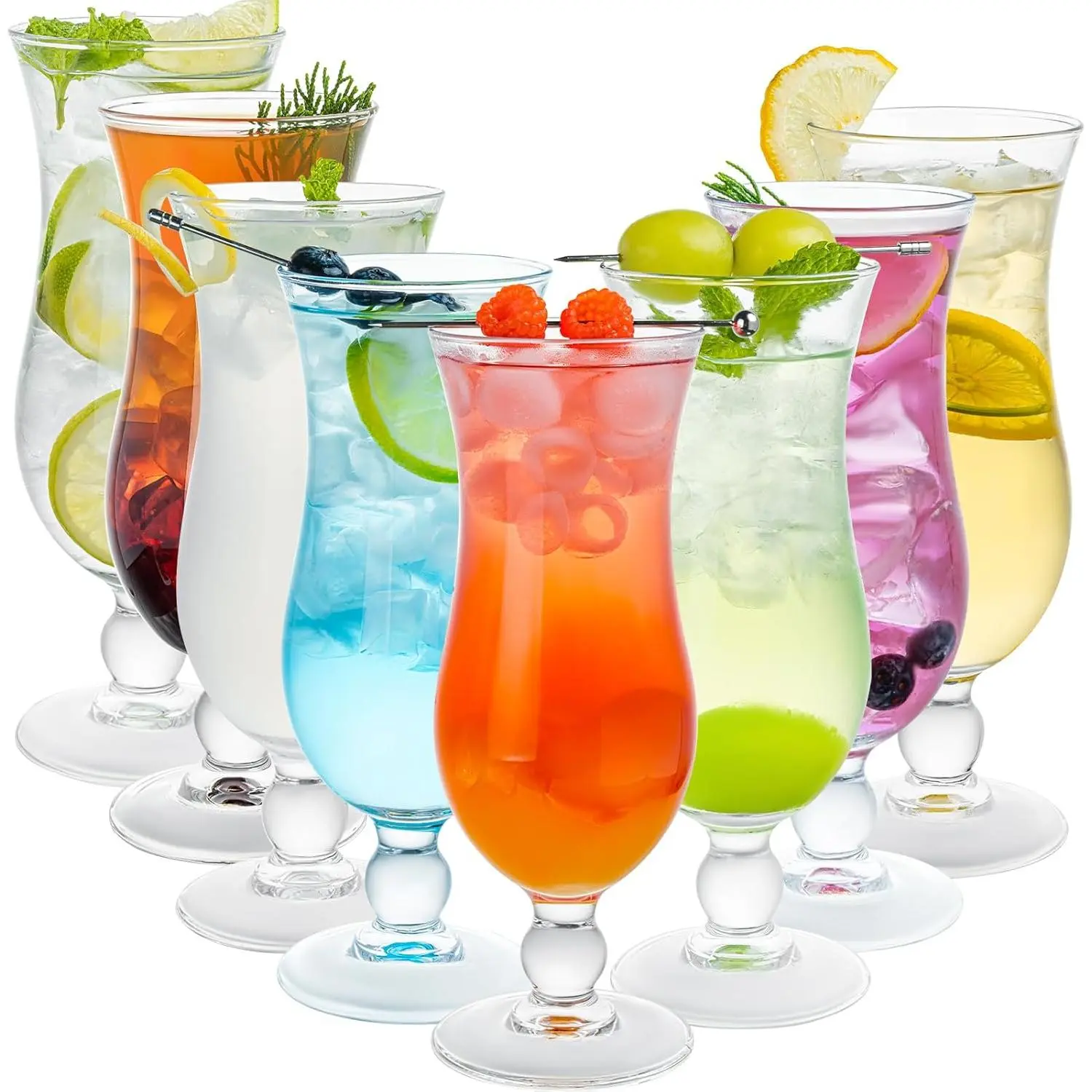 8 Pack 13.5 oz Clear Tulip Hurricane Glasses Set for Pina Colada Juices Cocktails Full-Bodied Beer Tropical Drinks Sangria Mojito Milkshake
