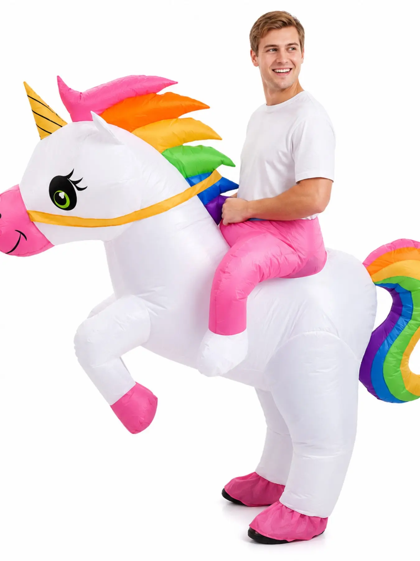Adult Halloween Inflatable Costume, Riding a Unicorn Blow-Up Suit, Perfect for Cosplay Themed Parties, Fun and Unique Halloween Gear