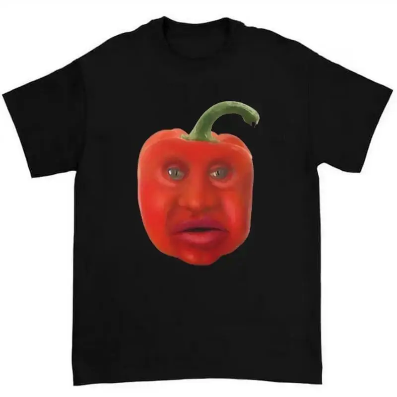 Men's Funny Red Pepper Meme Graphic T-Shirt, Casual Relaxed Fit Crewneck in Thick Breathable 100% Cotton