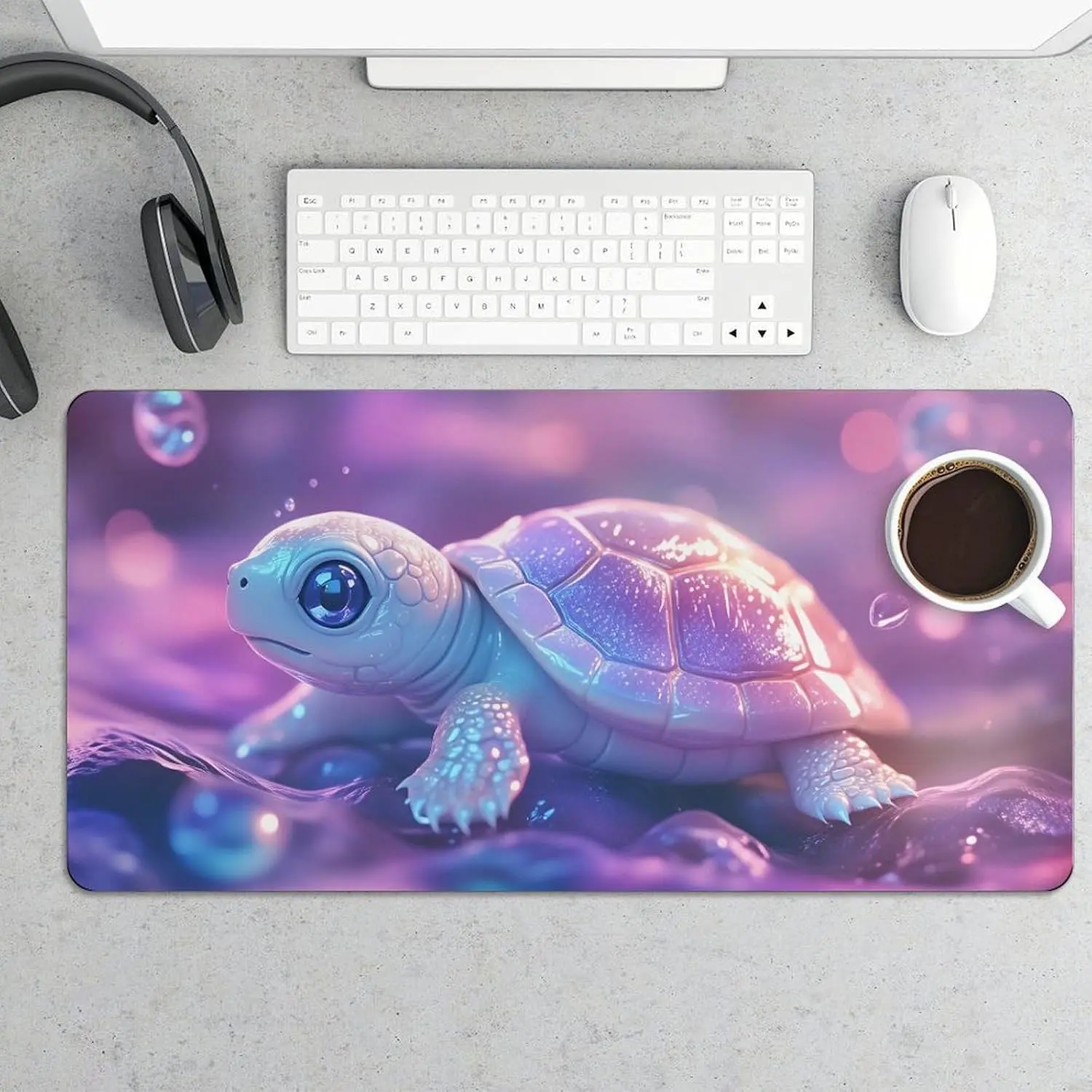 Cute Purple Turtle 12x24 Inch Extended Gaming Mouse Pad, Non-Slip Rubber Desk Mat for Keyboard & Mouse, Large Computer Pad with Smooth Surface, Sleek Unstitched Edges