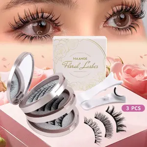 MAANGE 3 Pairs Magnetic Lashes, 3 Styles D Curl Dense Wispy False Eyelashes, No Glue with Applicator, Lightweight & Durable, Voluminous Glam Effect, Perfect for Parties