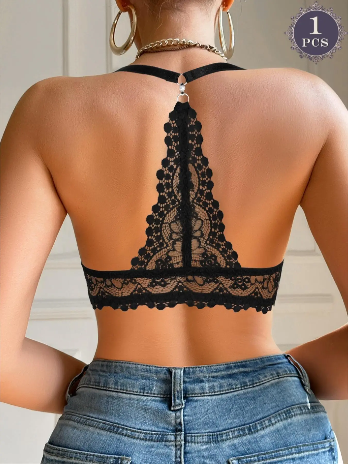 Women's Sexy Front Buckle Lace Push-Up Bra, Medium Support, Fitted, 3/4 Coverage, All Seasons, Plain Design, Lined, Front Closure Bra