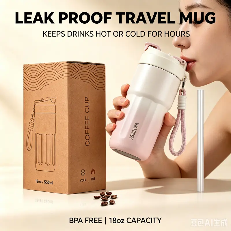 Gradient 19oz Insulated Coffee Tumbler, Vacuum Thermo Flask, Peachy Pink 316 Food-Grade Stainless Steel Travel Mug with 2-in-1 Leakproof Lid & Straw, BPA-Free, Fits Car Cup Holders, Perfect for Office, Travel, Sports