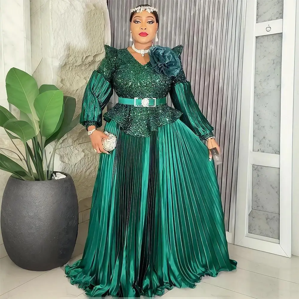 Elegant African Dresses for Women Luxury Sequin Evening Gown Plus Size Turkey Wedding Party Dress 2025 New Africa Clothing