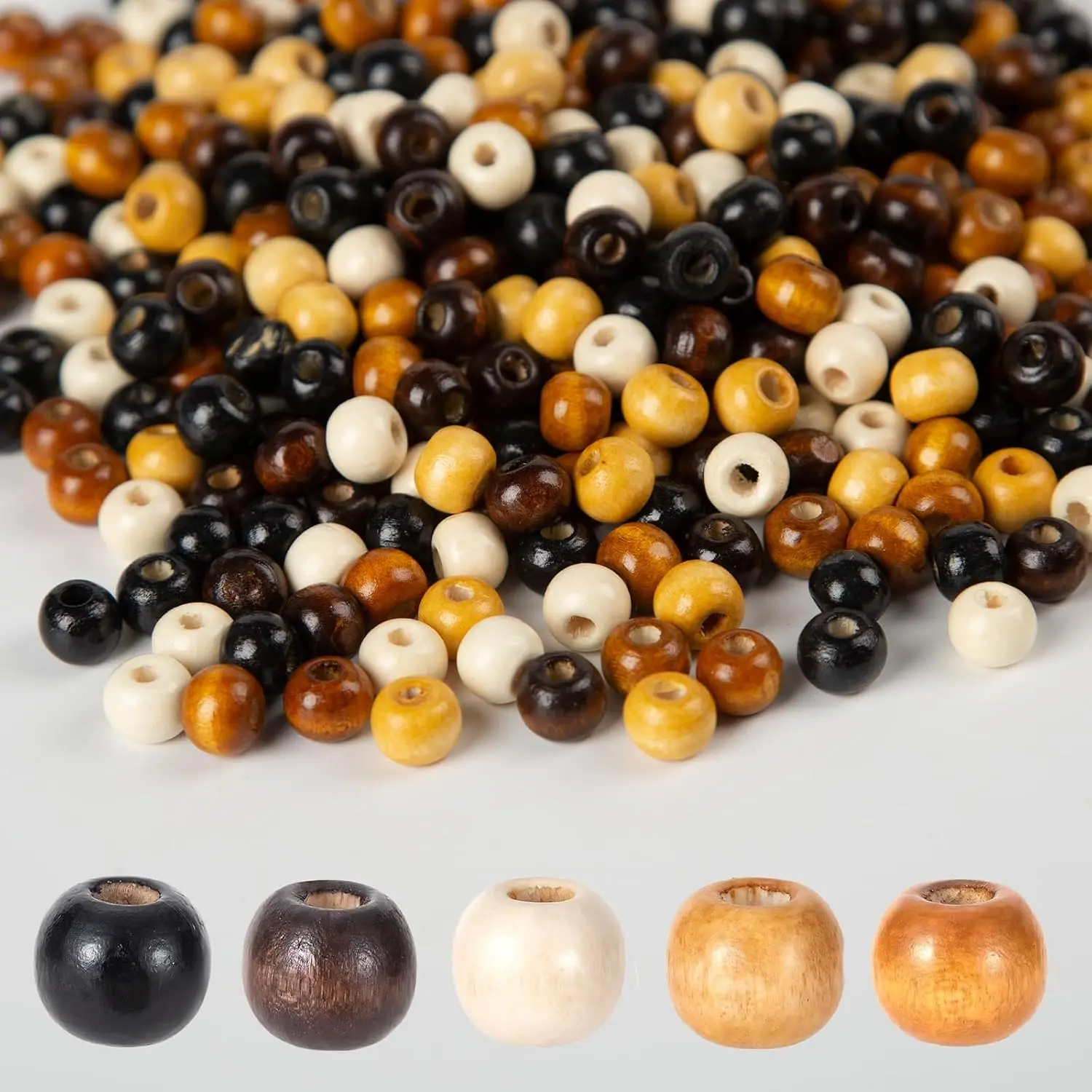 1000 count 8mm Large Hole Wooden Beads for Craft Hair Beads | 5 Colors Large hole 1000 count Wooden Beads for DIY Bracelet,Necklace, Making and Hair Braid Bead Project