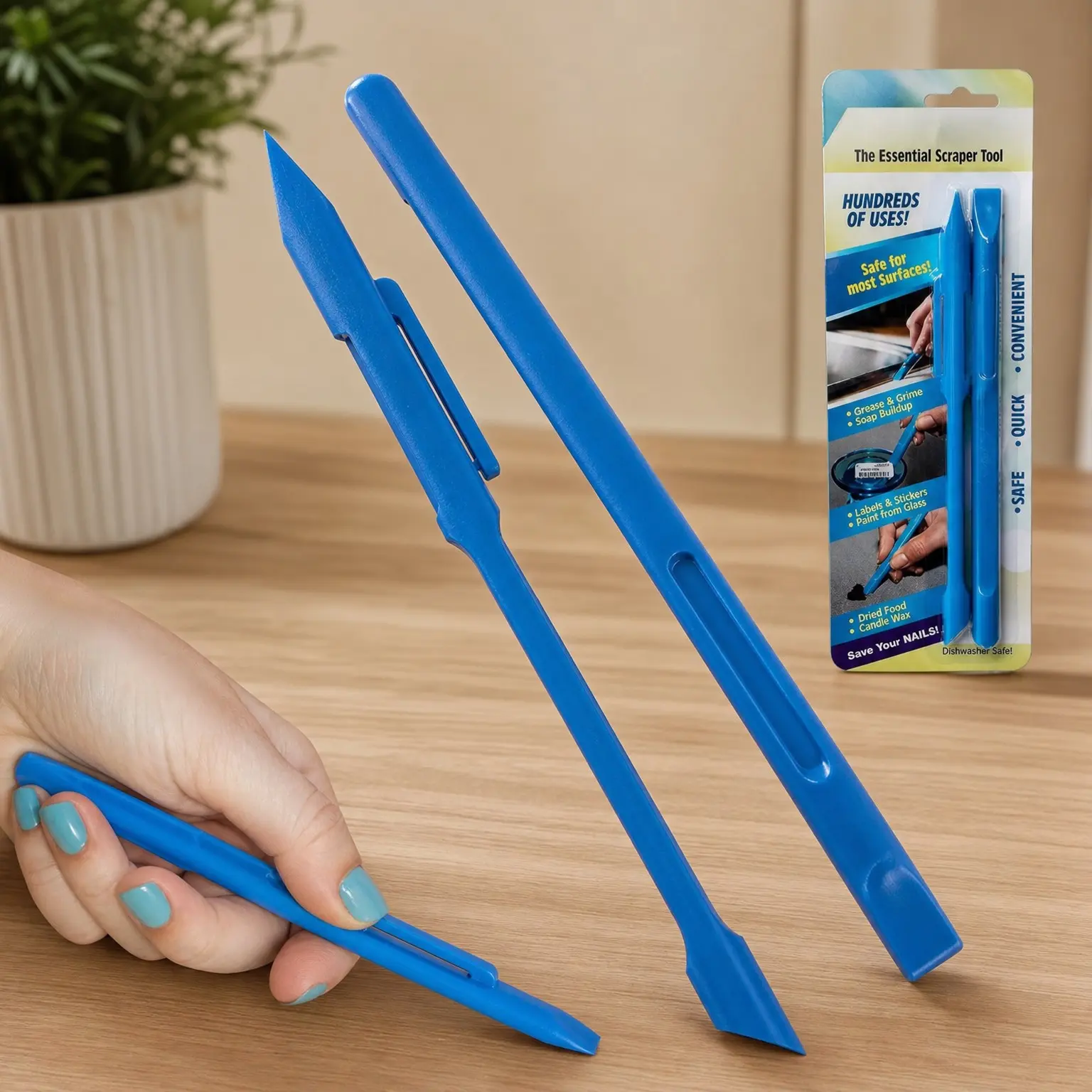 No-Scratch Plastic Scraper Tool, 2 Pack - Multi-Use Scraping Tool for Removing Food, Labels, Stickers, Paint, Grease - Easy to Hold, Reaches Tight Spaces and Crevices