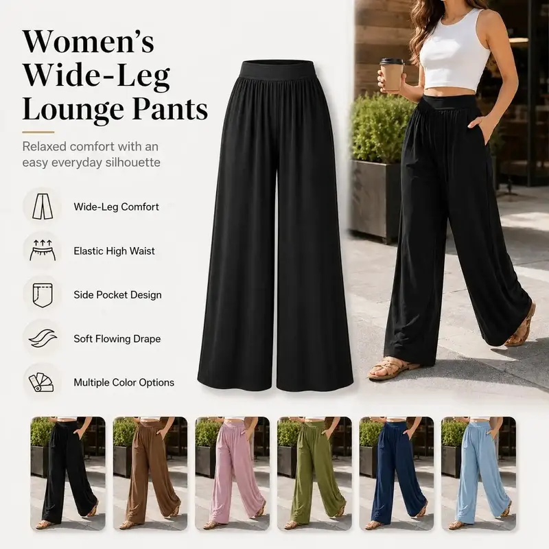 Women's Elastic High-Waisted Wide-Leg Pants 2025 New Casual Sports Trousers High-Quality Fabric