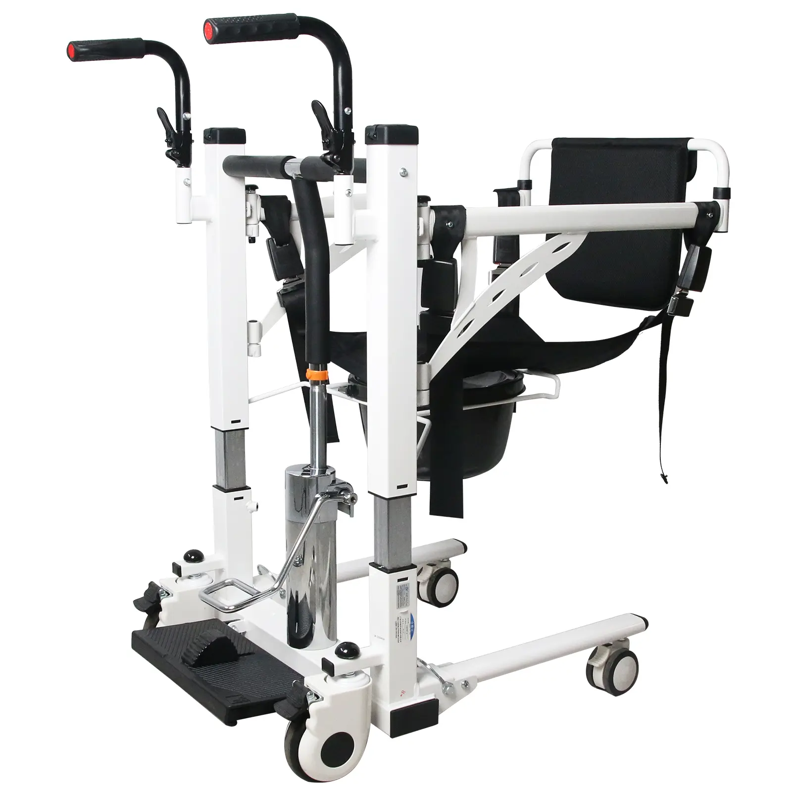 Sturdy Patient Lift Transfer Chair - Hydraulic Lift, 180-Degree Split Seat, Portable Bathroom Wheelchair, Adjustable Height, Secure Bedside Commode Chair for Safe Transfers