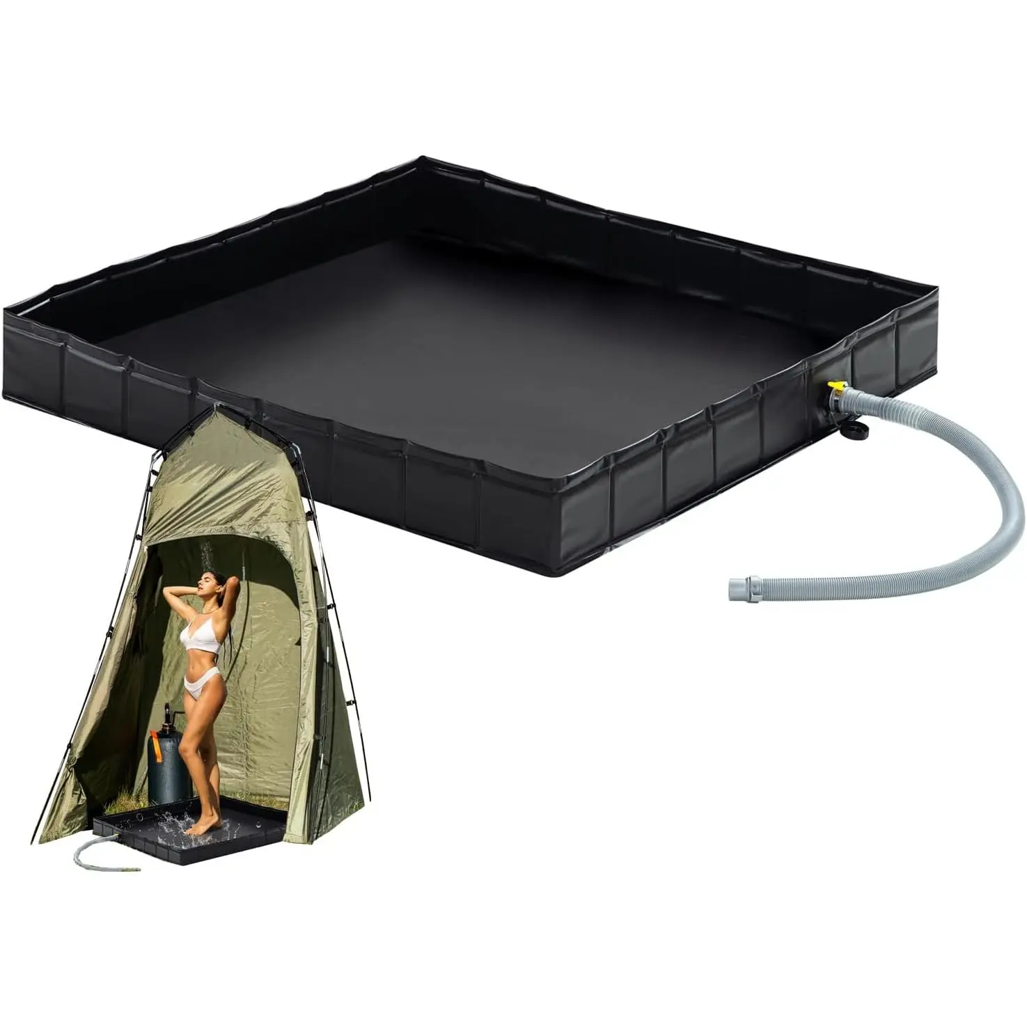 Portable Shower Pan, Foldable Shower Base & Basin Floor with Detachable Drain Pipe, Ideal for RV, Outdoor,Indoor Shower Stall Enclosures