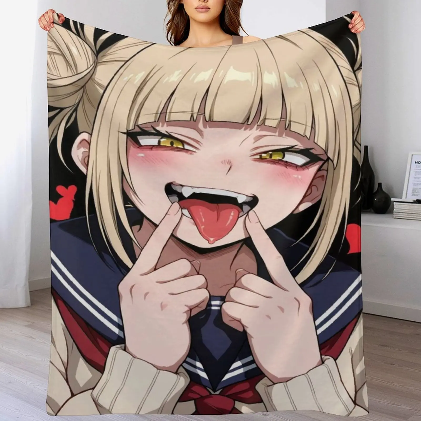 My Hero Academia Himiko Toga Vampire Girl Red Heart Anime Print Soft Flannel Throw Blanket, Bedroom Decor Warm Blanket for Bed/Couch, Indoor/Outdoor MHA UA High Student Gift