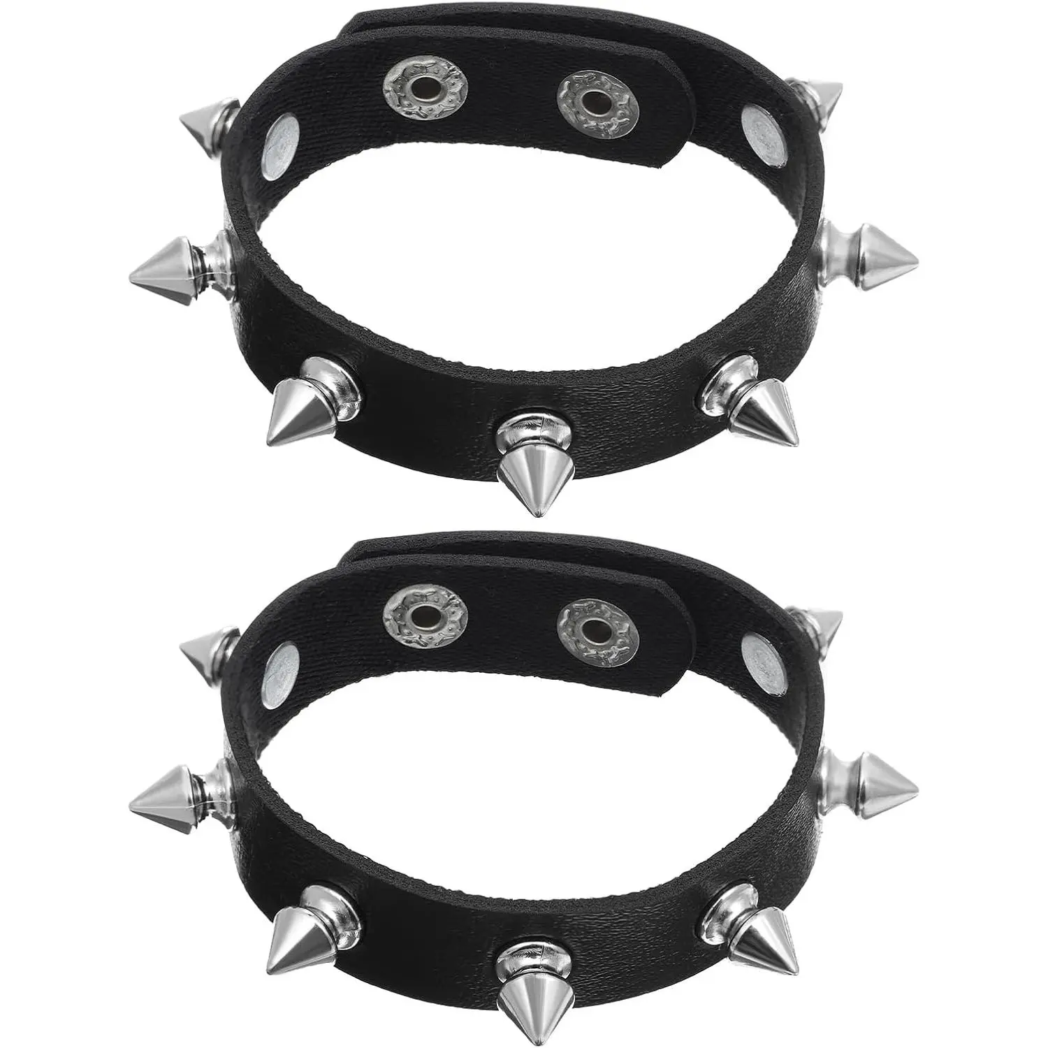 2 count Punk Rock Spike Bracelet, Adjustable Leather Studded Bracelet Black Emo Bracelets Gothic  for 80s 90s  Womens Men Halloween Christmas Punk (2 Short )