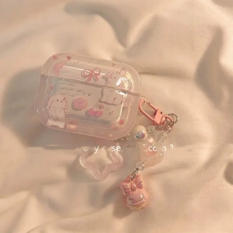 Cute Chain Floral Bunny AirPods Pro 3 Case, Fits 2nd/3rd/4th Gen Wireless Earbuds, Fashionable Dirt-Resistant Drop-Proof Cover