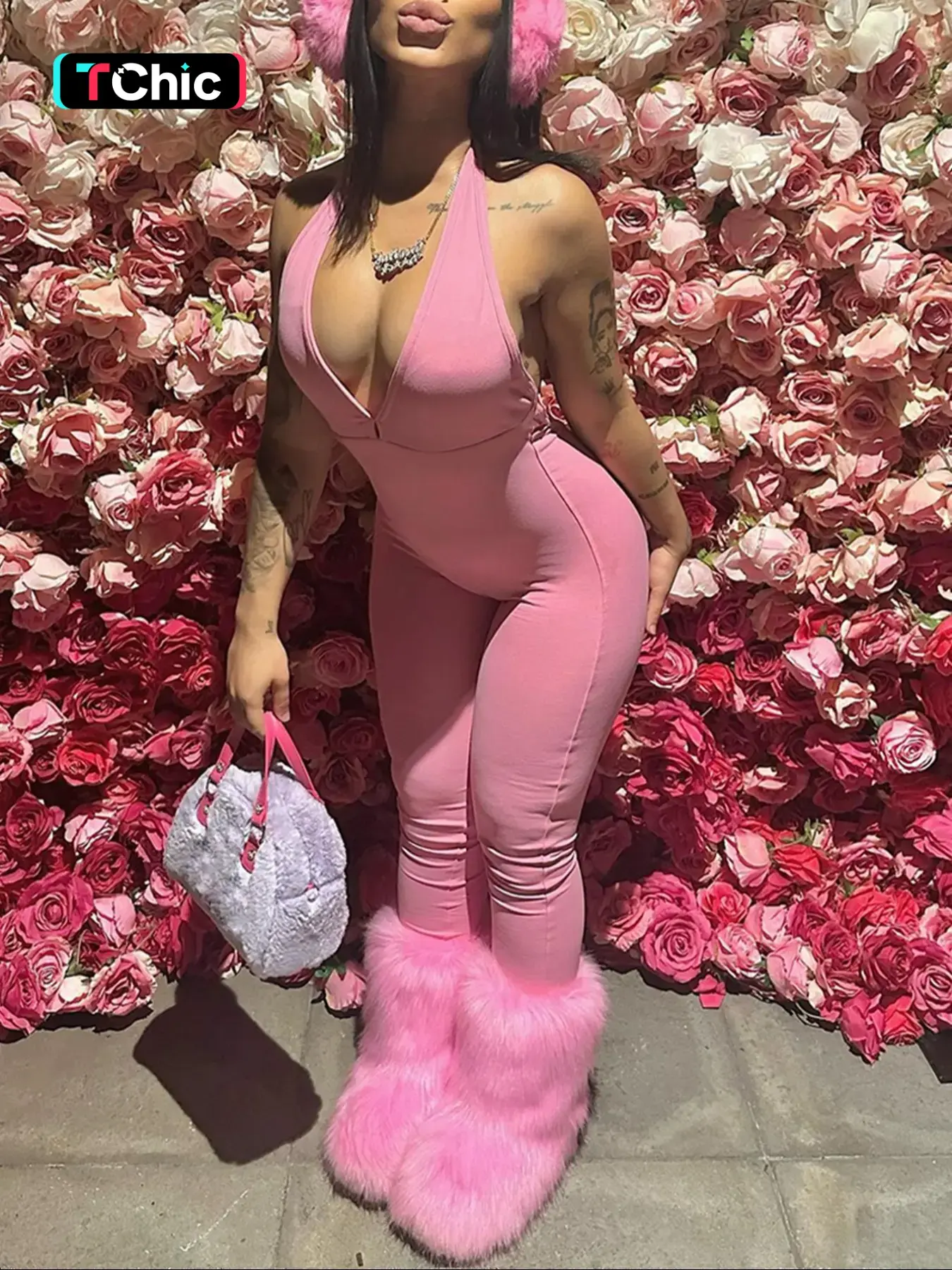 Women's Sexy Backless Halter-Neck Party Jumpsuit, Sleeveless High-Waist Butt-Lifting Slim-Fit Jumpsuit, Fashionable Jumpsuit, Womenswear Fashion for All Seasons