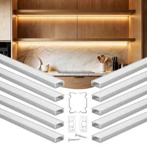 VEVOR 10-Pack 6.6 ft/2M U Shape LED Aluminum Channel, with Milky Cover, End Caps and Mounting Clips, Aluminum Profile for LED Strip Light Installations, Easy Installation, for Under Cabinet Counter