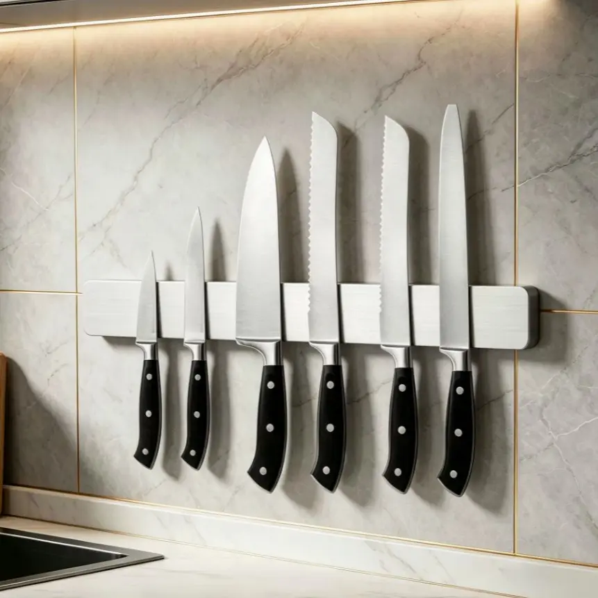 Arc-Shaped Magnetic Knife Holder, Stainless Steel Wall-Mounted Cutlery Rack, Space-Saving Kitchen Organizer, Durable & Easy-To-Install
