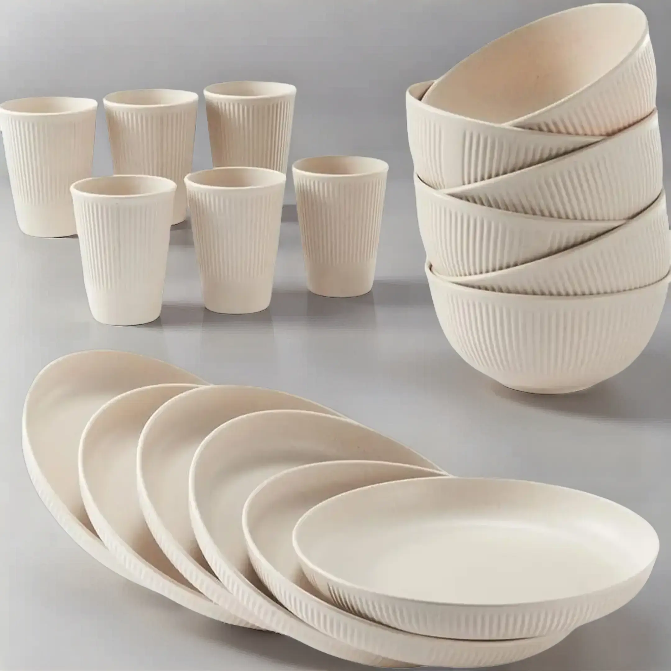 Wheat Straw Dinnerware Set, 18pcs/set Reusable Dinnerware Set, Kitchen Cups & Plates & Bowls Sets, Dinnerware Service Set